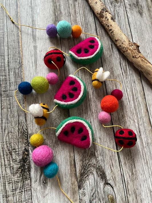 Lilly and Bright Felt Garland Watermelon, Ladybirds and bees