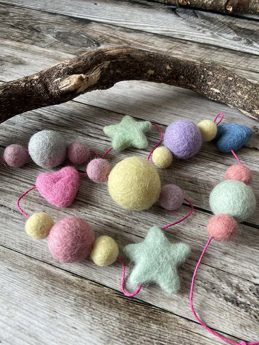 Lilly and Bright Pastel Stars and Hearts Felt Garland 