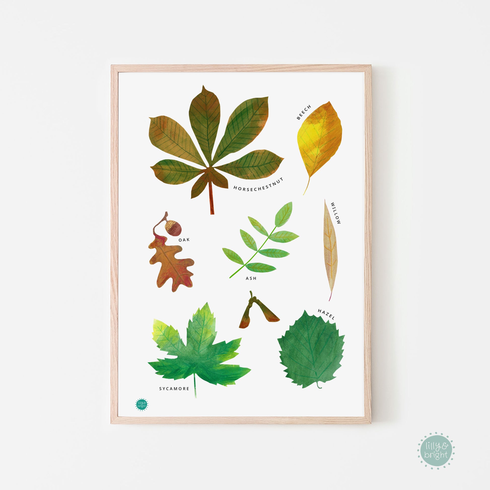 art print of leaves with a natural frame