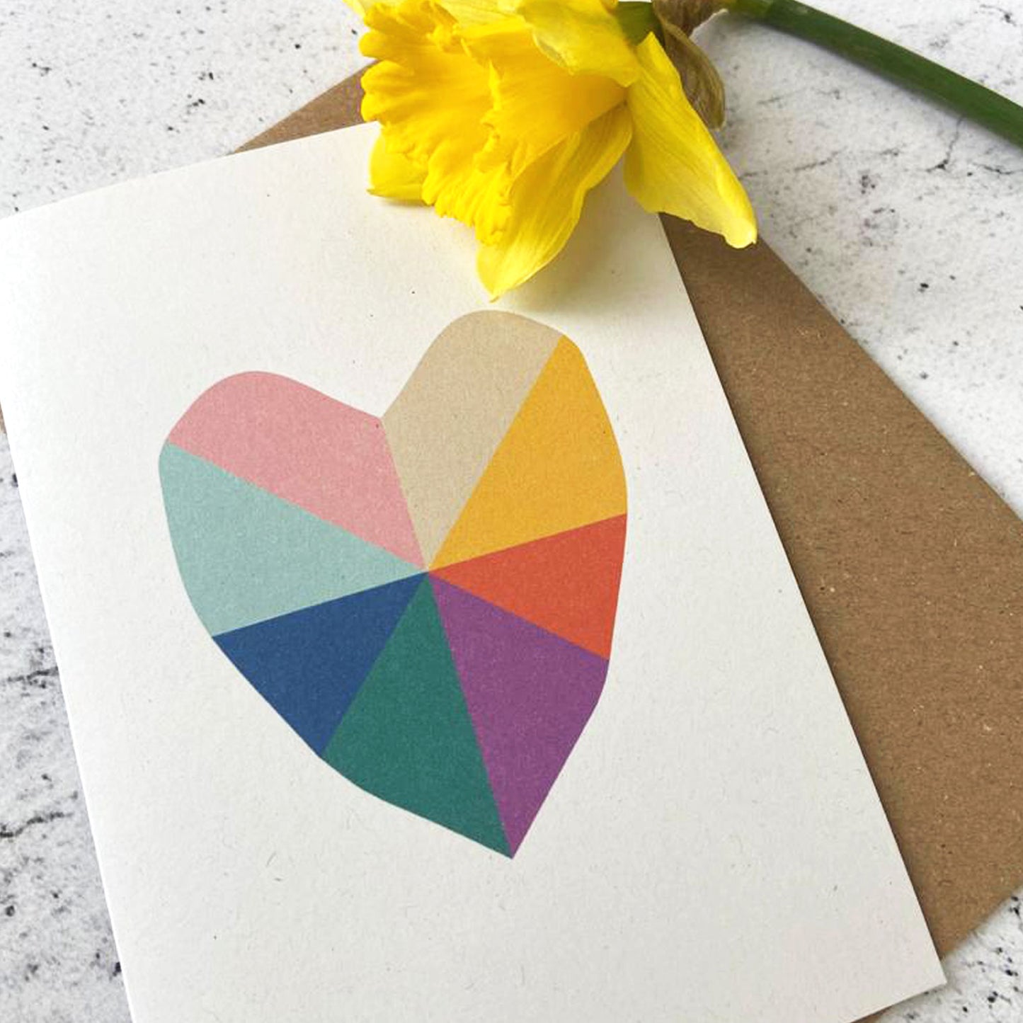 A6 Rainbow Love heart greeting card on recycled card by Lilly & Bright