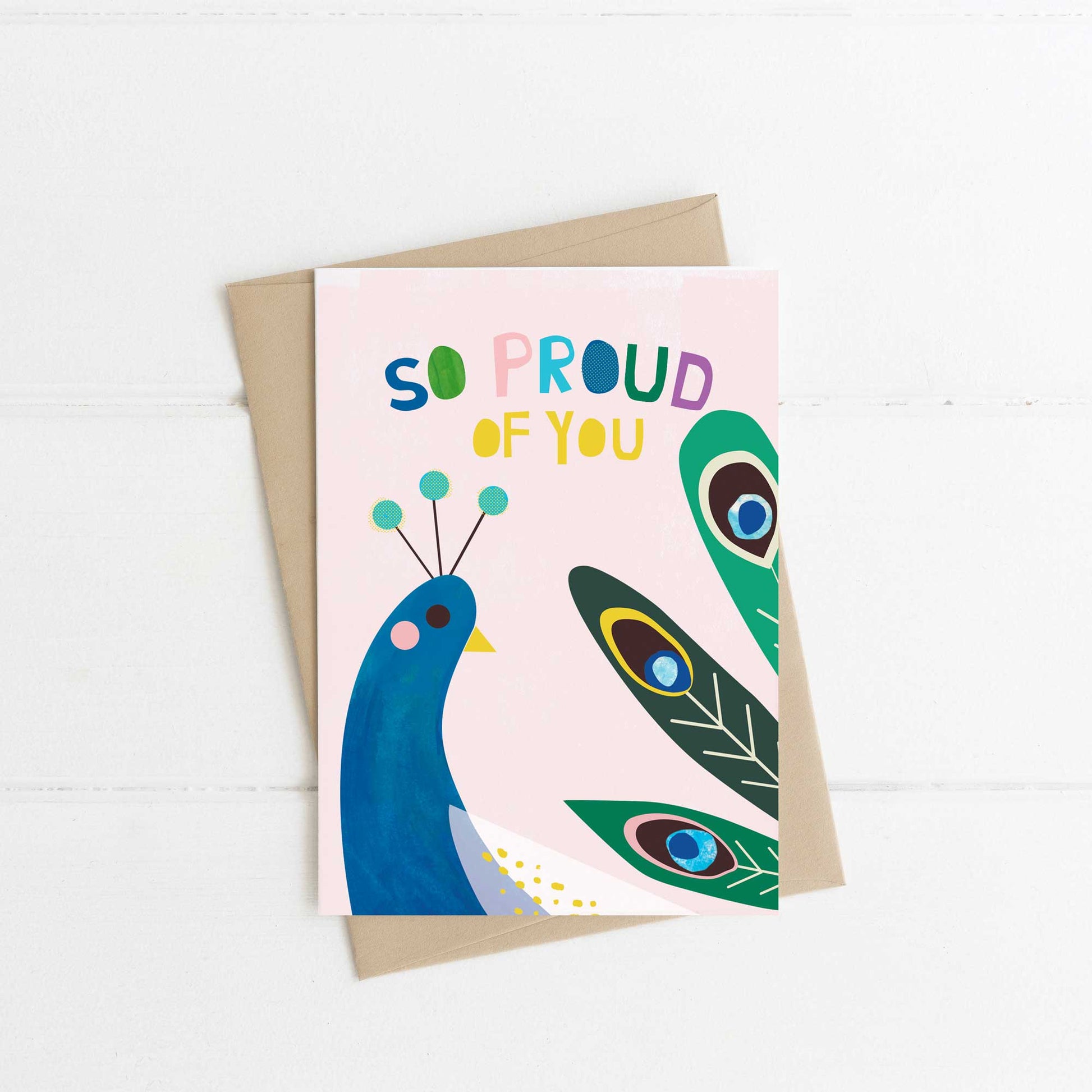 A6 So proud of you peacock greeting card on recycled card by Lilly & Bright