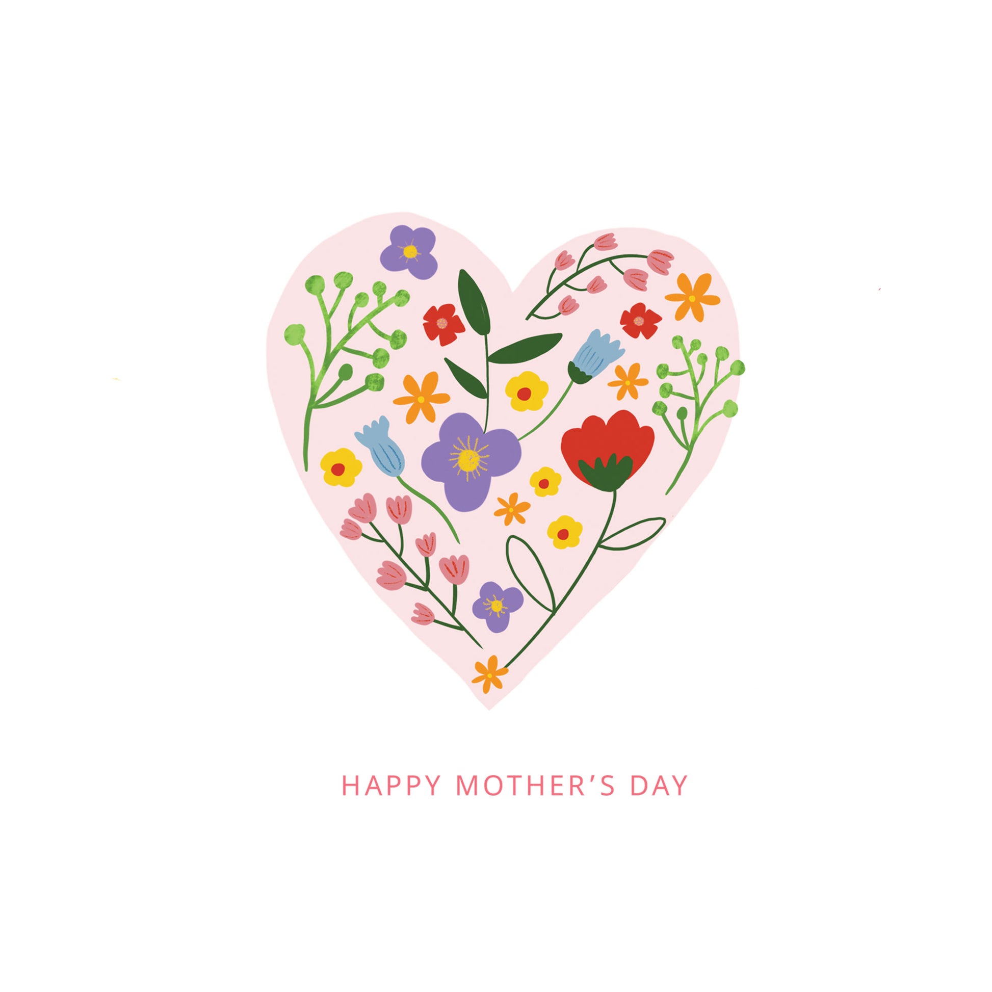 Detail of Mother's Day Greeting Card with a Heart full of spring flowers 