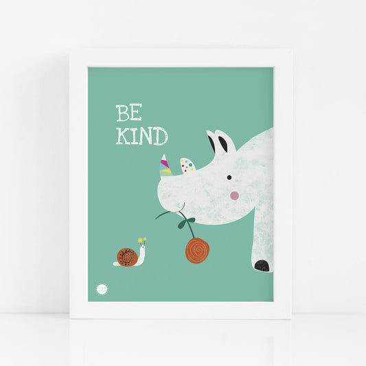 Be Kind Rhino and Snail Art Print for kids