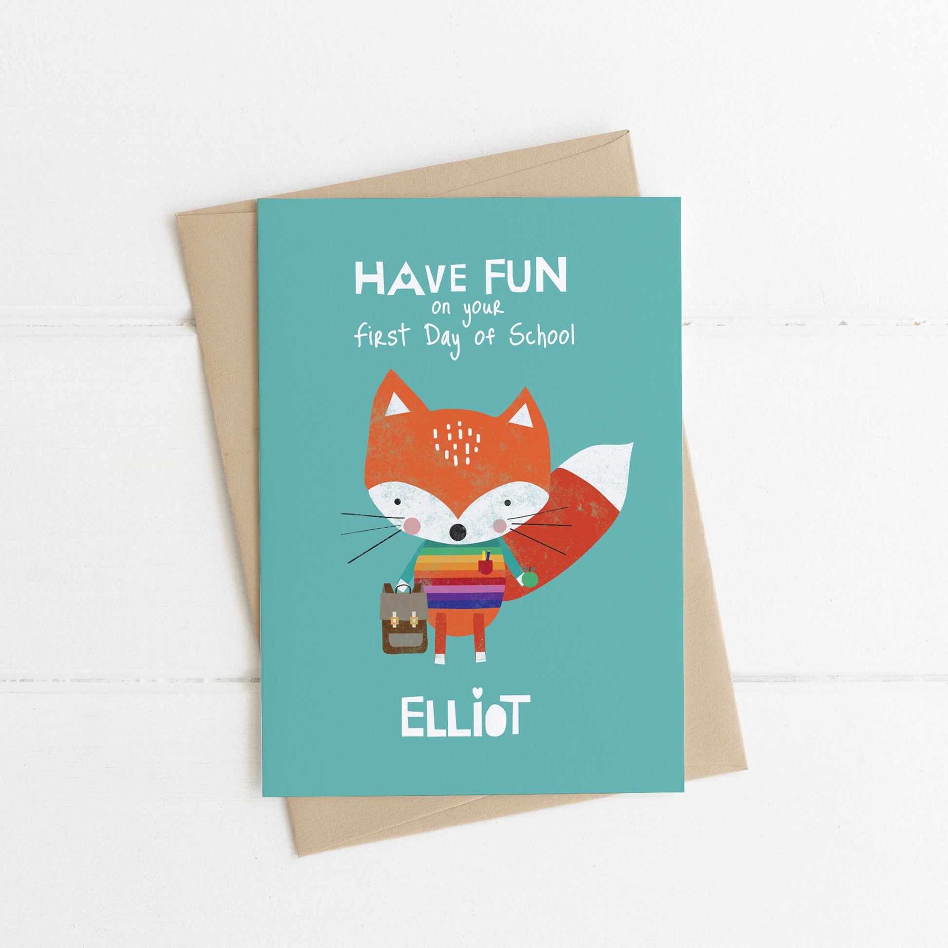 personalised fox first day of school card