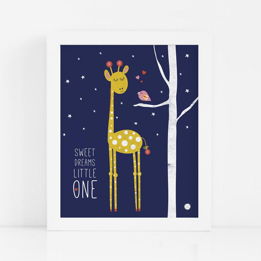 Giraffe & Bird Art Print