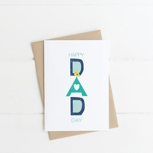 Happy DAD Day Fathers Day Card Minimal Design with DAD Letters and a yellow bird