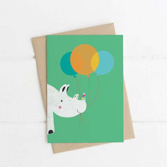 Rhino with Balloons Card