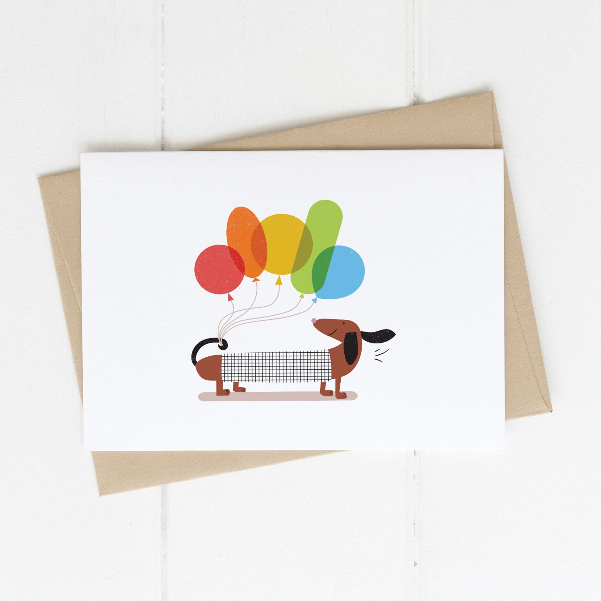 Lilly & Bright Sausage Dog with Balloons Greeting Card