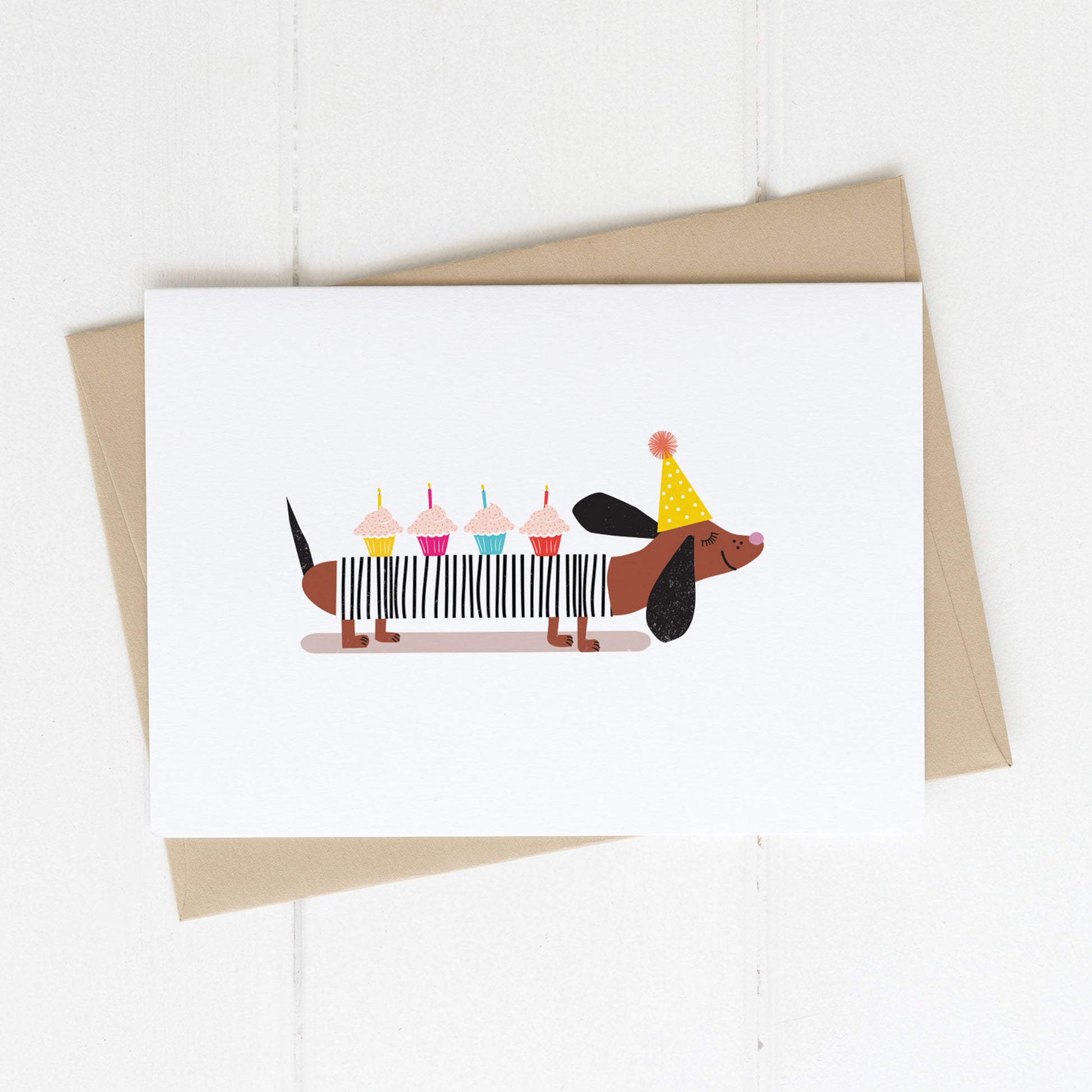 Lilly & Bright Sausage Dog with cupcakes Greeting Card
