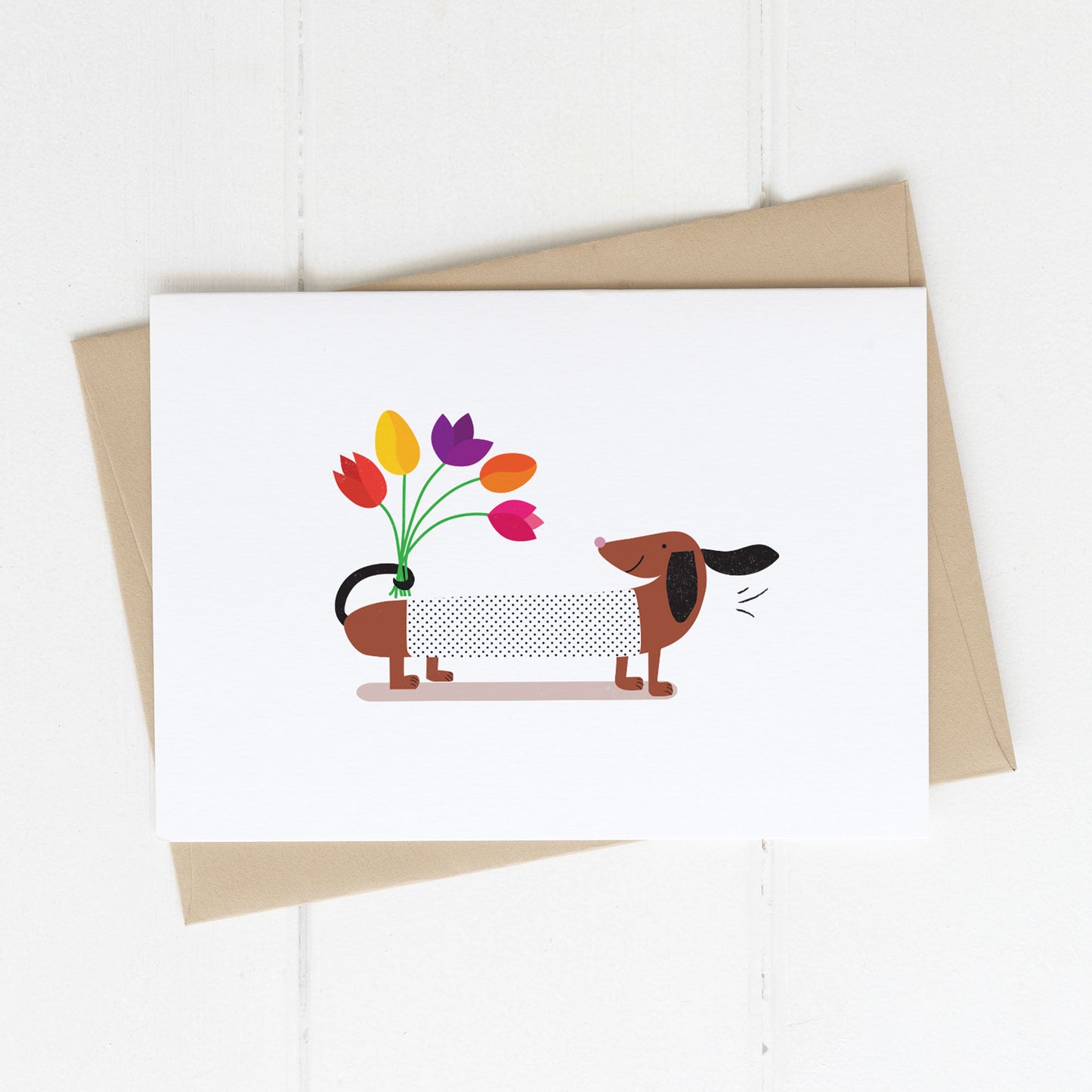 Lilly & Bright Sausage Dog with Flowers Greeting Card