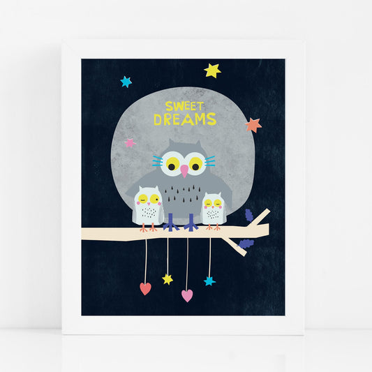 Lilly & Bright Sweet Dreams Owl Art Print with white frame